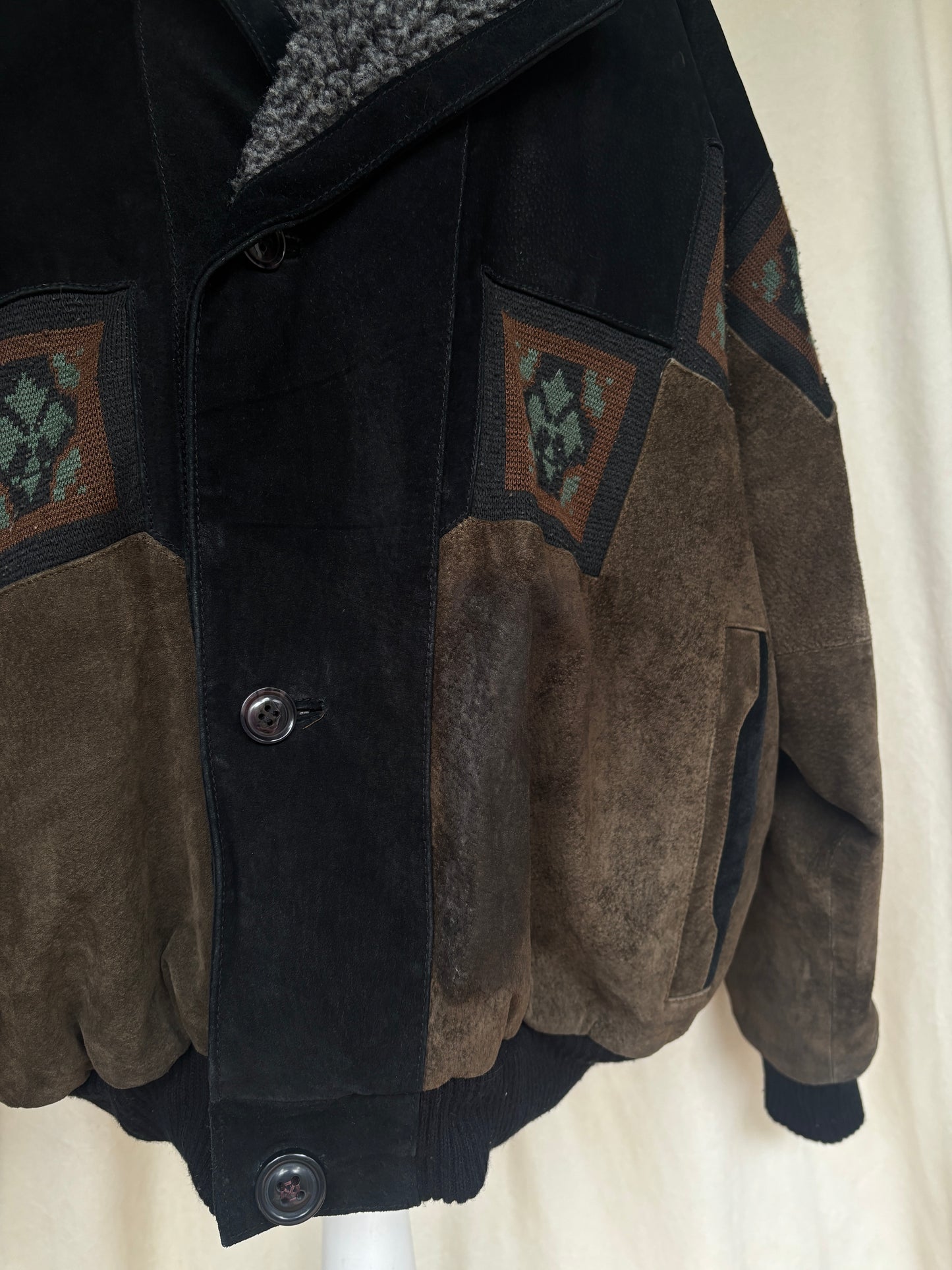 Aztec Navajo Suede Sherpa Wildleder Jacke mit Aztekenmuster, Vintage, S,M,L