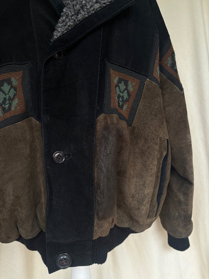 Aztec Navajo Suede Sherpa Wildleder Jacke mit Aztekenmuster, Vintage, S,M,L
