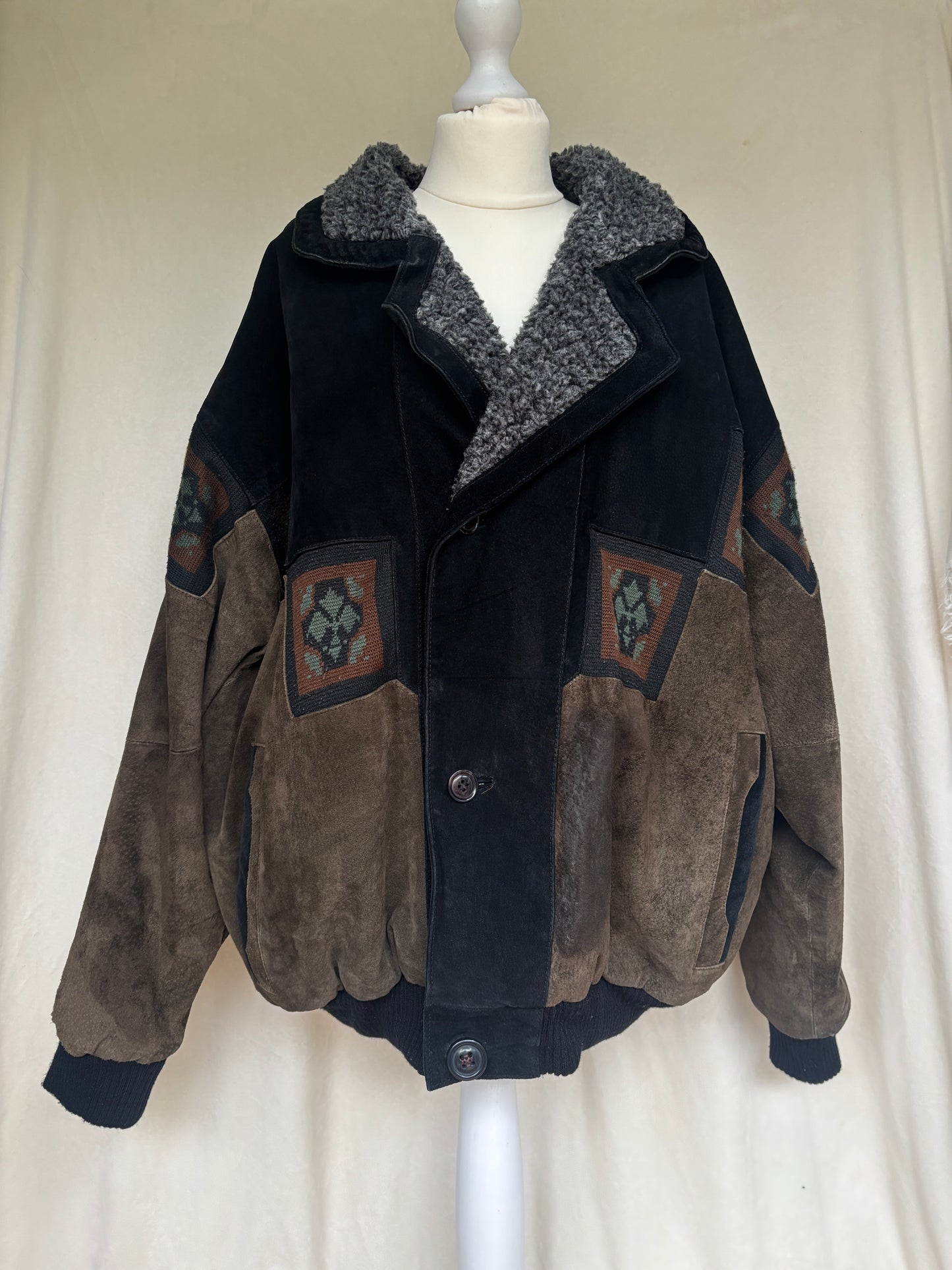 Aztec Navajo Suede Sherpa Wildleder Jacke mit Aztekenmuster, Vintage, S,M,L