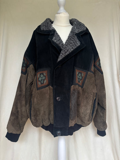 Aztec Navajo Suede Sherpa Wildleder Jacke mit Aztekenmuster, Vintage, S,M,L