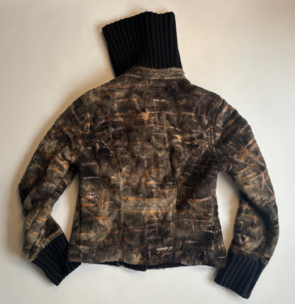 Cheshire asymmetrische Kunstfelljacke in braun schwarz mit Kragen, S