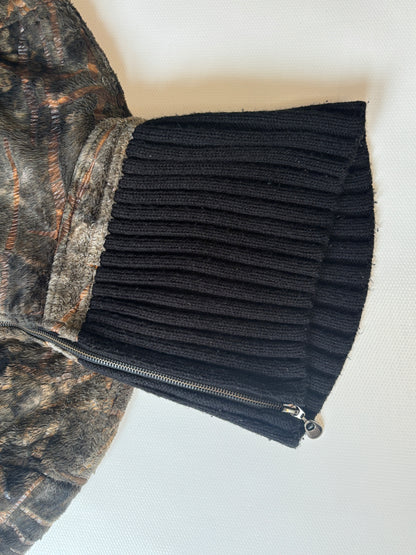 Cheshire asymmetrische Kunstfelljacke in braun schwarz mit Kragen, S