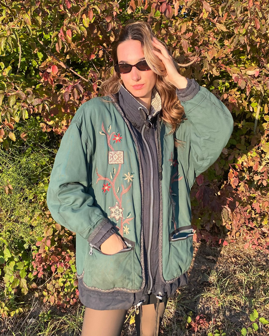 Vintage Skijacke Snow Retro Stil CANYON grün oversize, M,L,XL