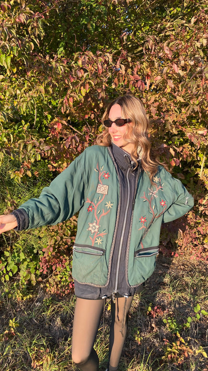 Vintage Skijacke Snow Retro Stil CANYON grün oversize, M,L,XL