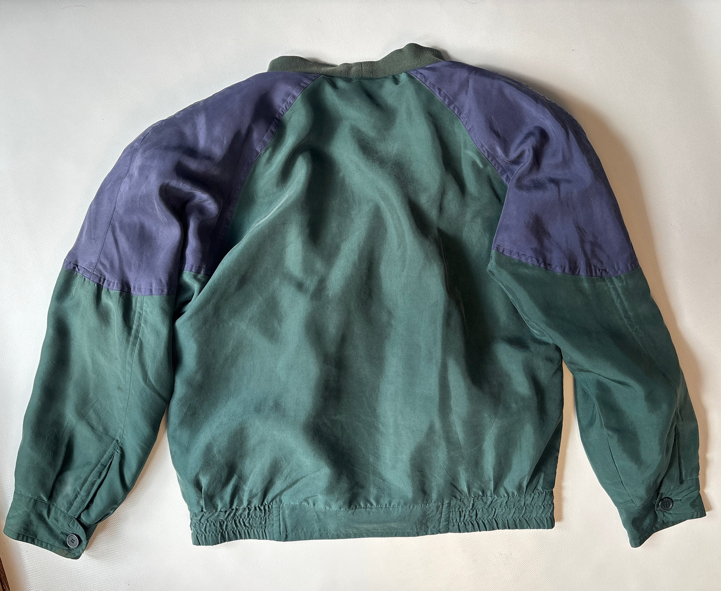 Seide Jacke Blouson Retro Farbmix grün blau rot, oversize, S,M,L,XL