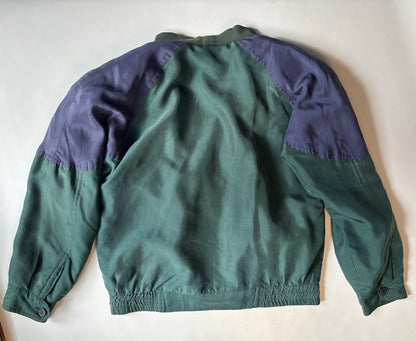 Seide Jacke Blouson Retro Farbmix grün blau rot, oversize, S,M,L,XL