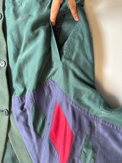 Seide Jacke Blouson Retro Farbmix grün blau rot, oversize, S,M,L,XL