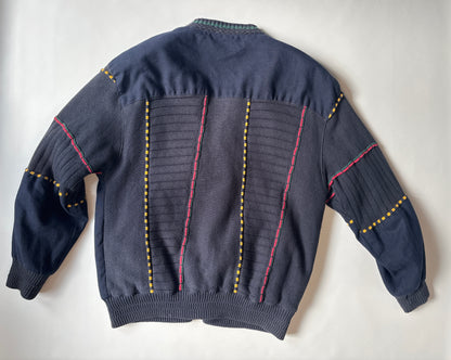 Vintage Grandpa Leinen Jacke 3D Muster Strick Cardigan Stil S,M,L