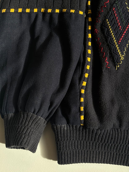 Vintage Grandpa Leinen Jacke 3D Muster Strick Cardigan Stil S,M,L