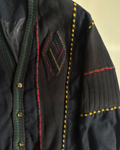 Vintage Grandpa Leinen Jacke 3D Muster Strick Cardigan Stil S,M,L