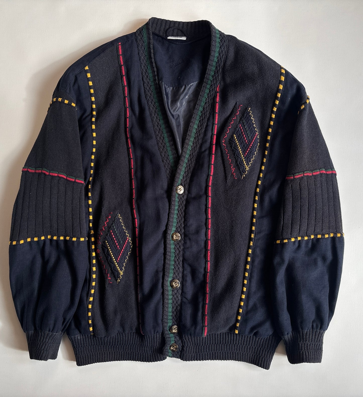 Vintage Grandpa Leinen Jacke 3D Muster Strick Cardigan Stil S,M,L