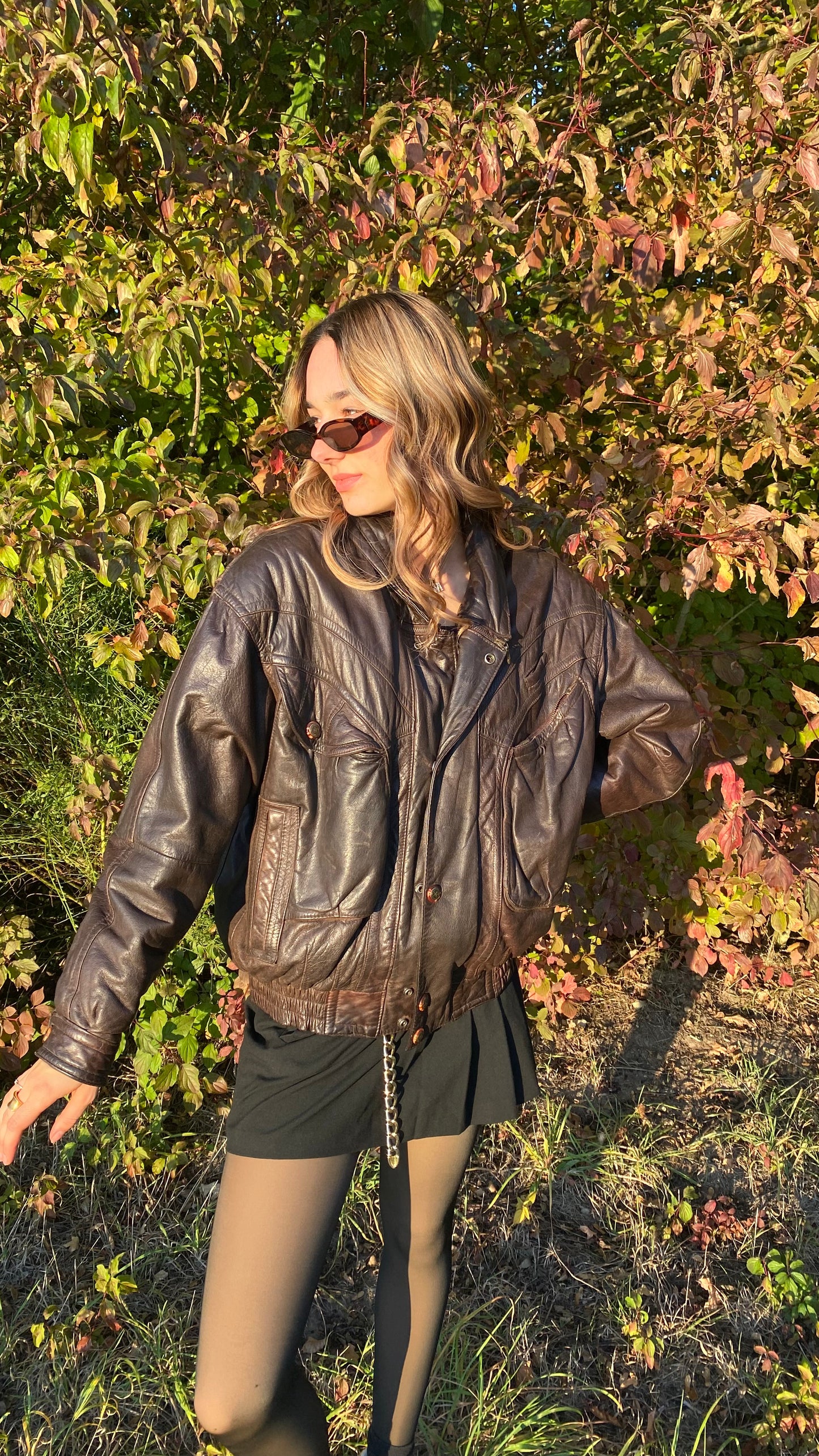 Echtlederjacke Don Camillo in dunkelbraun, oversize fit, Vintage, S,M,L