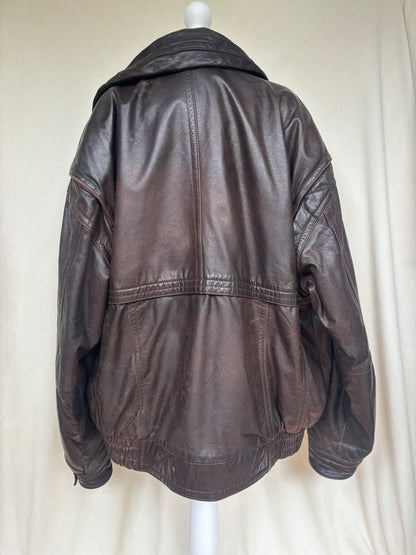 Echtlederjacke Don Camillo in dunkelbraun, oversize fit, Vintage, S,M,L