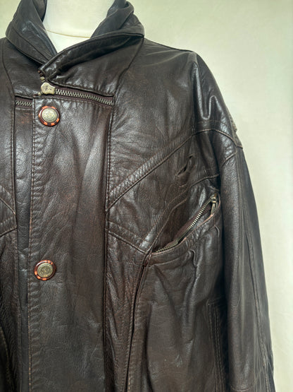 Echtlederjacke Don Camillo in dunkelbraun, oversize fit, Vintage, S,M,L