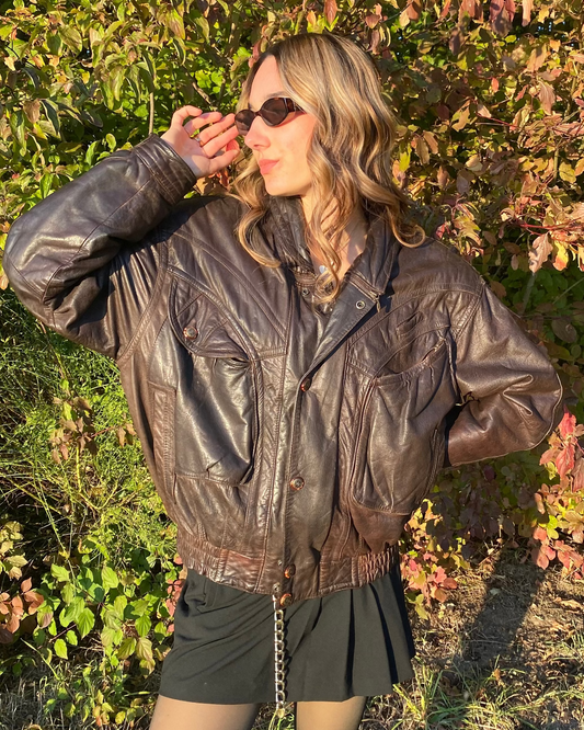 Echtlederjacke Don Camillo in dunkelbraun, oversize fit, Vintage, S,M,L