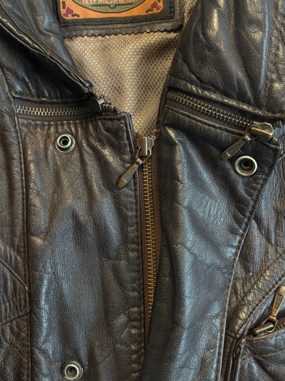 Echtlederjacke Don Camillo in dunkelbraun, oversize fit, Vintage, S,M,L