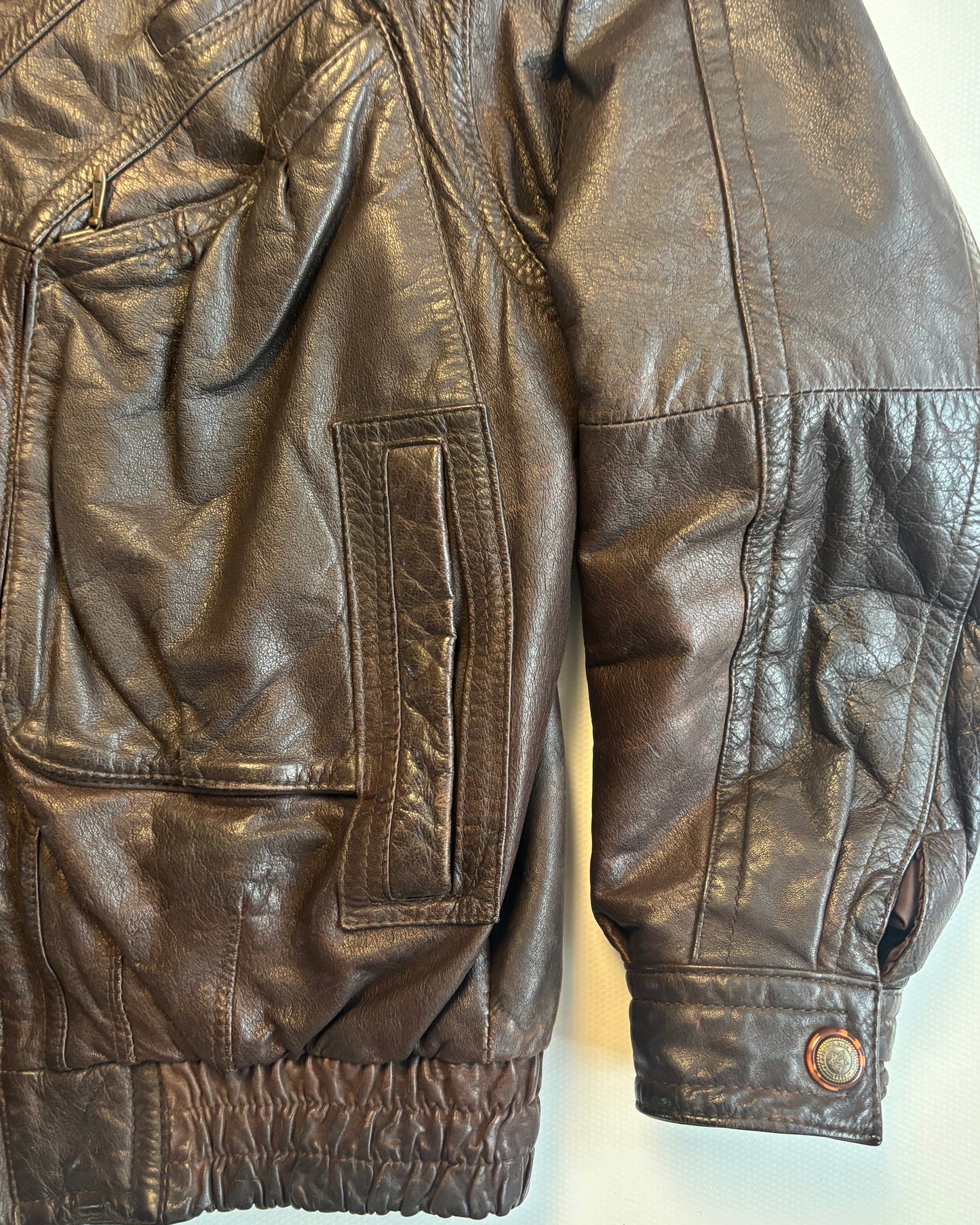 Echtlederjacke Don Camillo in dunkelbraun, oversize fit, Vintage, S,M,L