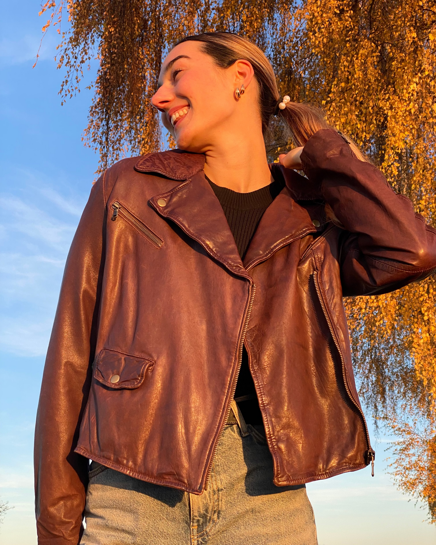 Mac Douglas Lederjacke in schönem braun, Reißverschluss, M