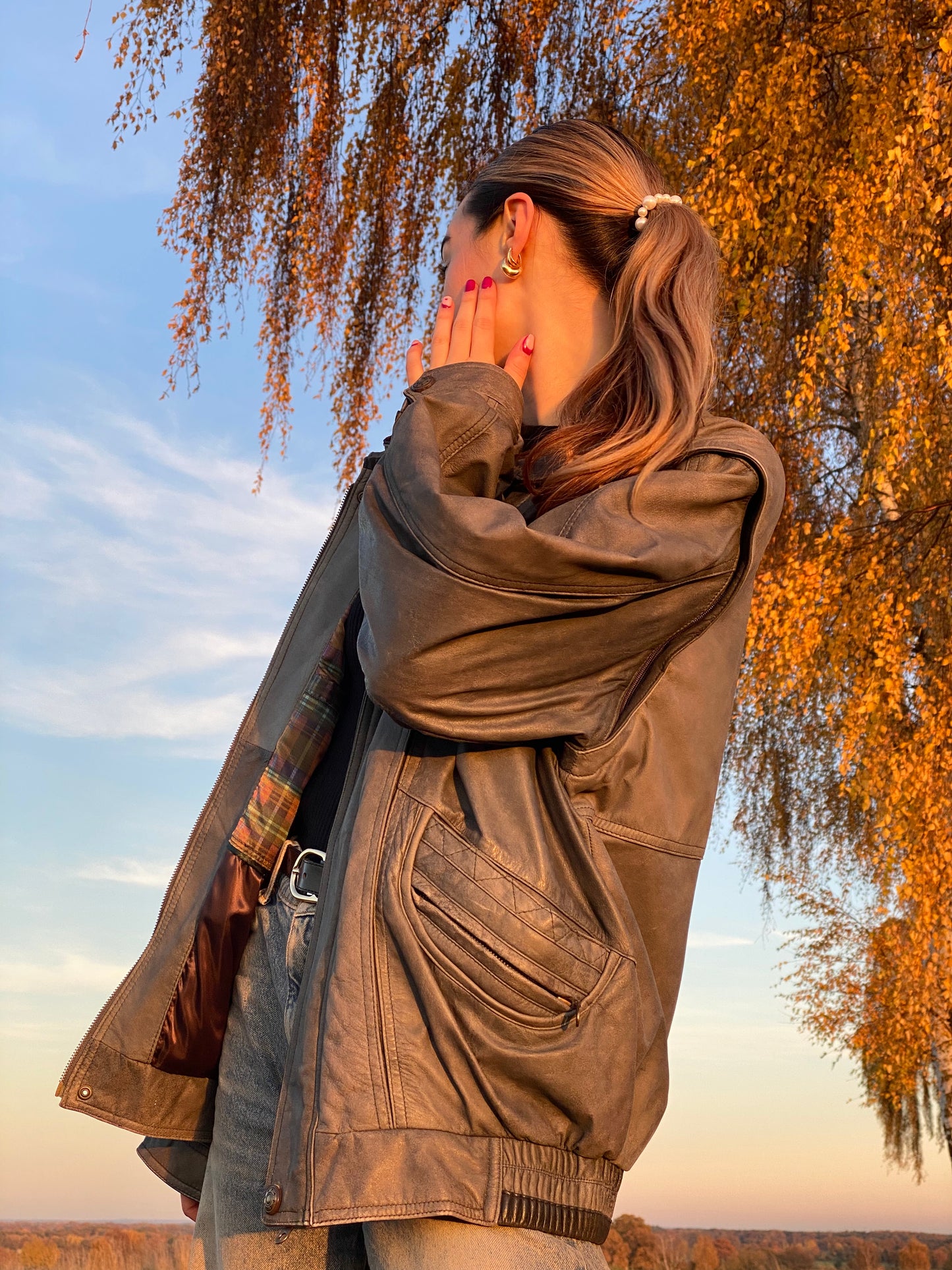 Weiche Vintage Lederjacke in grau, oversize, 2in1 Weste, S,M,L,XL