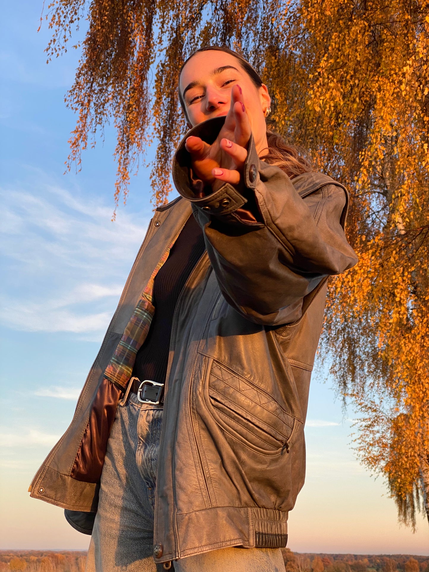 Weiche Vintage Lederjacke in grau, oversize, 2in1 Weste, S,M,L,XL