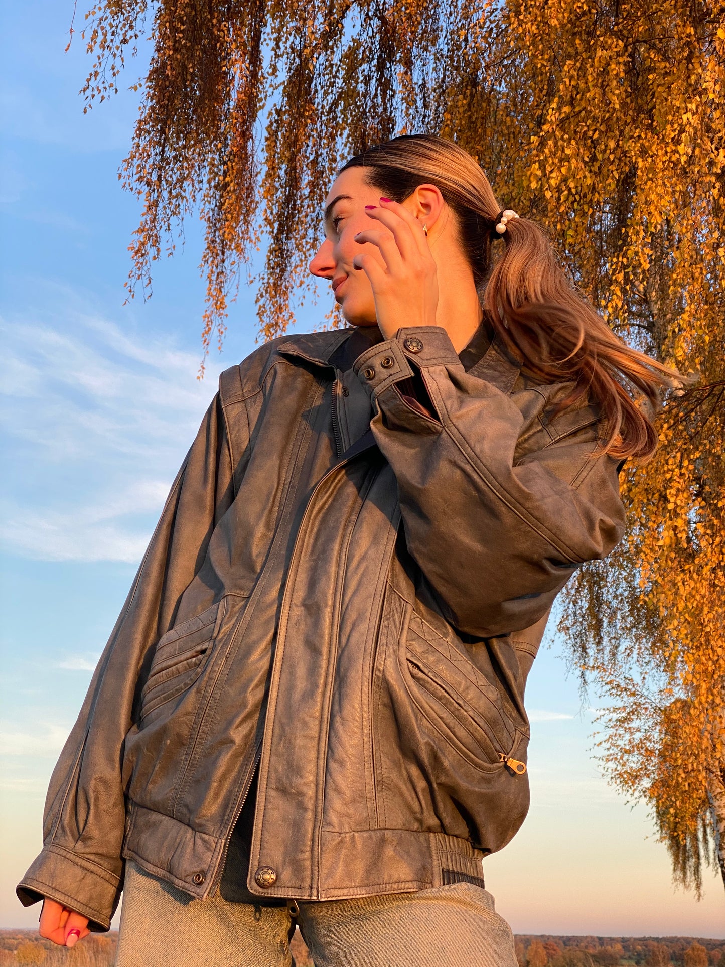 Weiche Vintage Lederjacke in grau, oversize, 2in1 Weste, S,M,L,XL