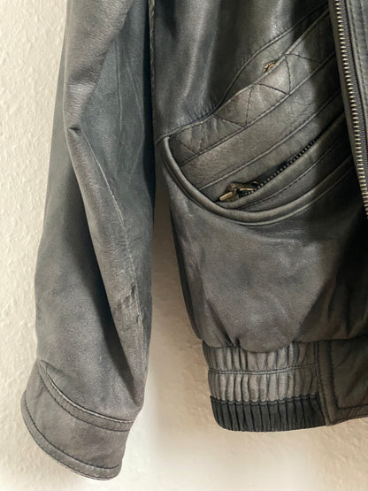 Weiche Vintage Lederjacke in grau, oversize, 2in1 Weste, S,M,L,XL