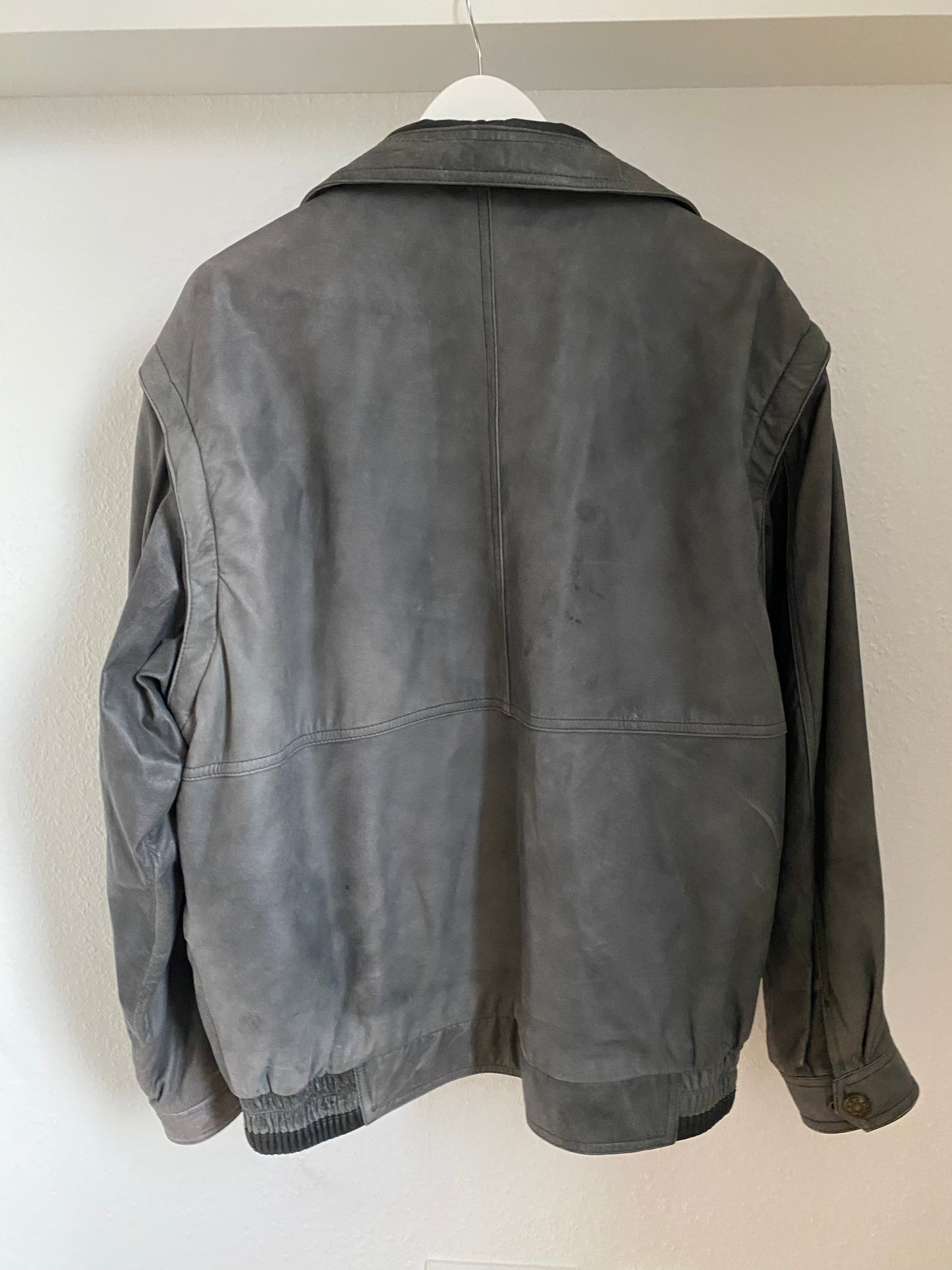 Weiche Vintage Lederjacke in grau, oversize, 2in1 Weste, S,M,L,XL