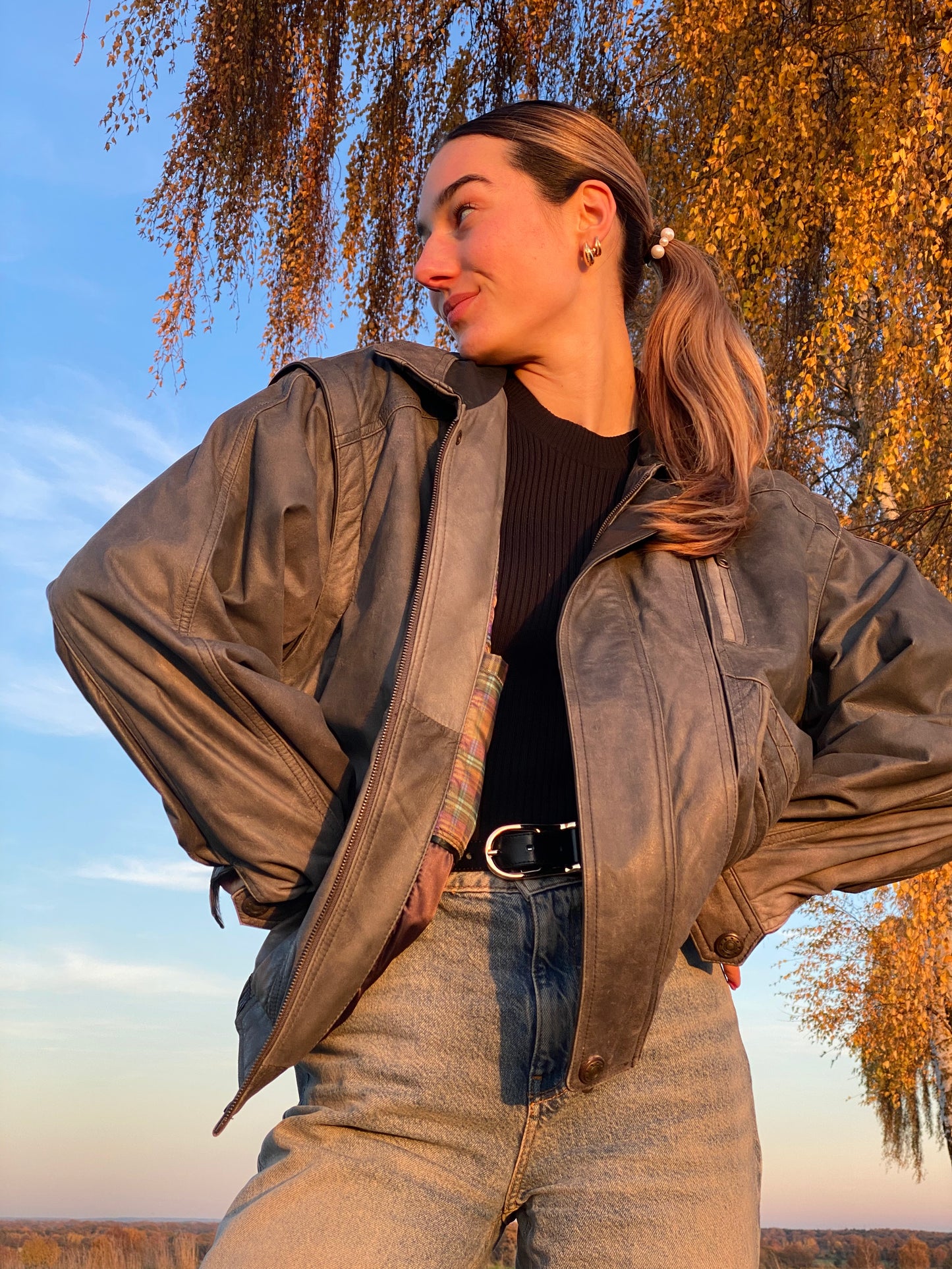 Weiche Vintage Lederjacke in grau, oversize, 2in1 Weste, S,M,L,XL