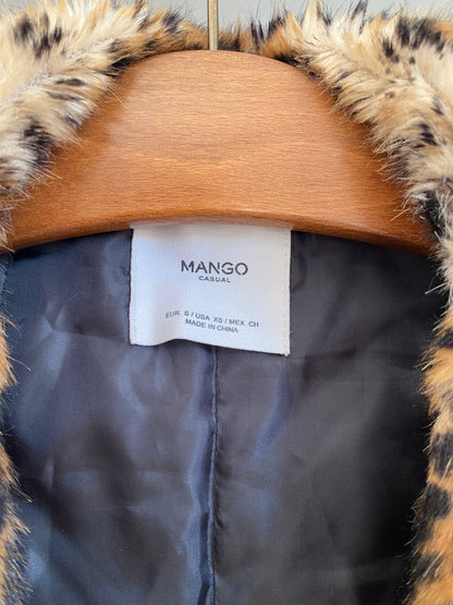 Mango Leoparden Jacke mit Kunstfell, beige braun schwarz, S