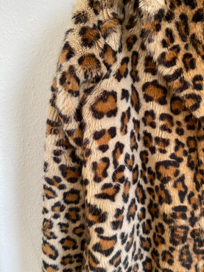 Mango Leoparden Jacke mit Kunstfell, beige braun schwarz, S