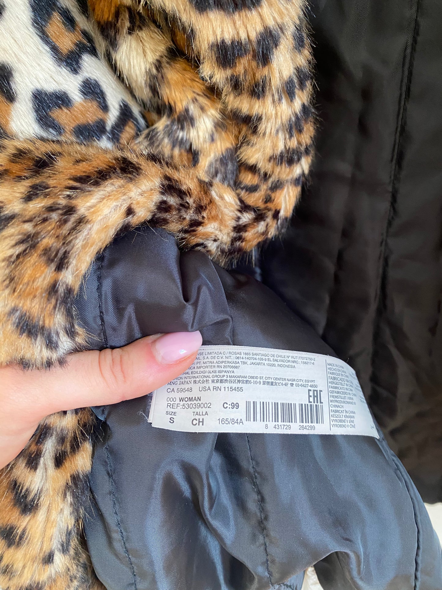 Mango Leoparden Jacke mit Kunstfell, beige braun schwarz, S