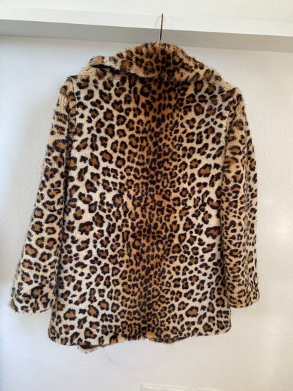 Mango Leoparden Jacke mit Kunstfell, beige braun schwarz, S