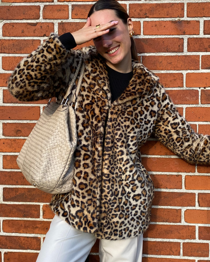 Mango Leoparden Jacke mit Kunstfell, beige braun schwarz, S