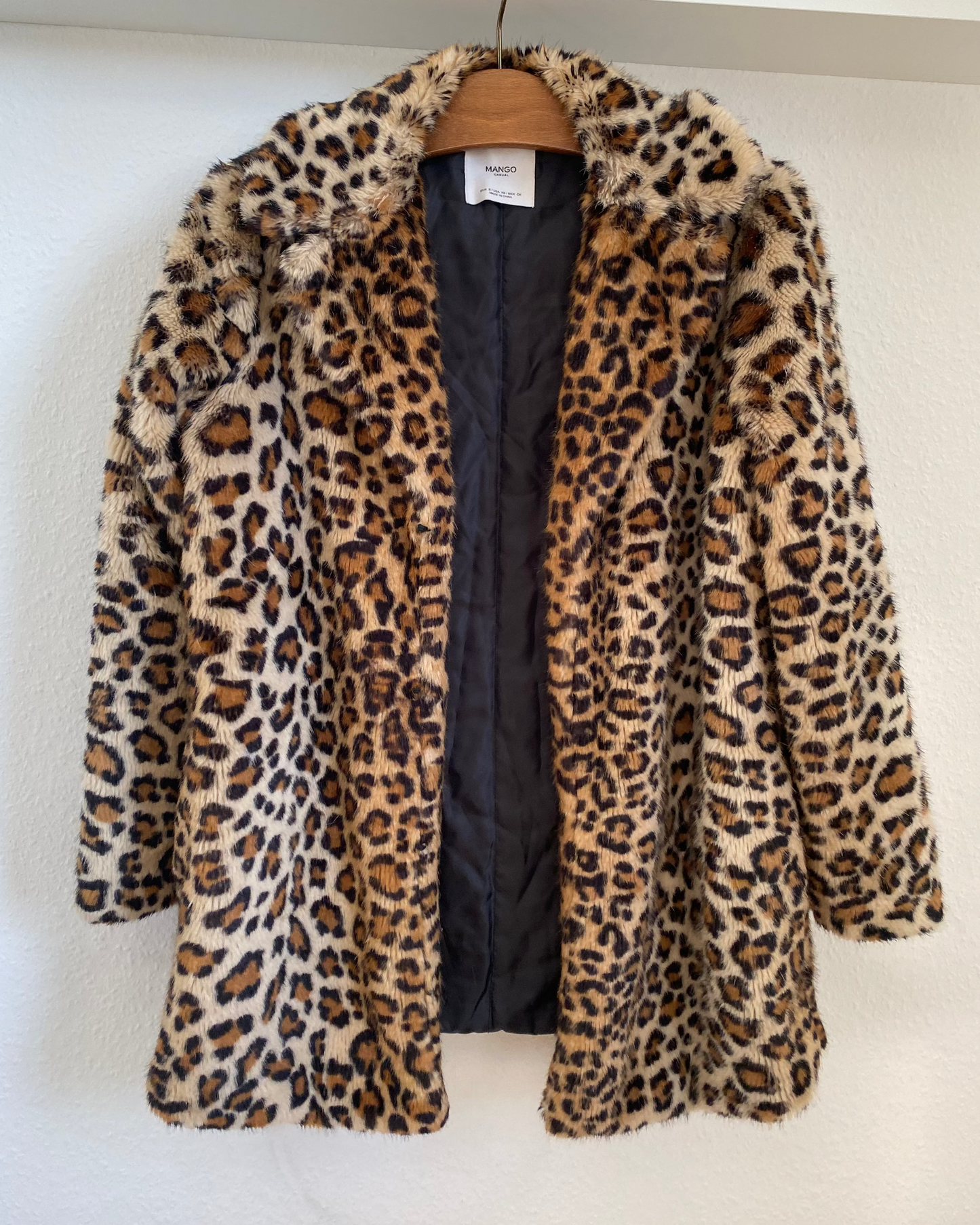 Mango Leoparden Jacke mit Kunstfell, beige braun schwarz, S