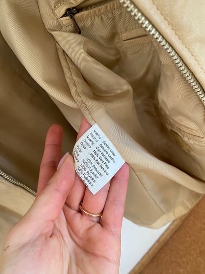 Retro Lederjacke Relaxed Fit in beige hellbraun, Reißverschluss und Kragen, oversize, S,M