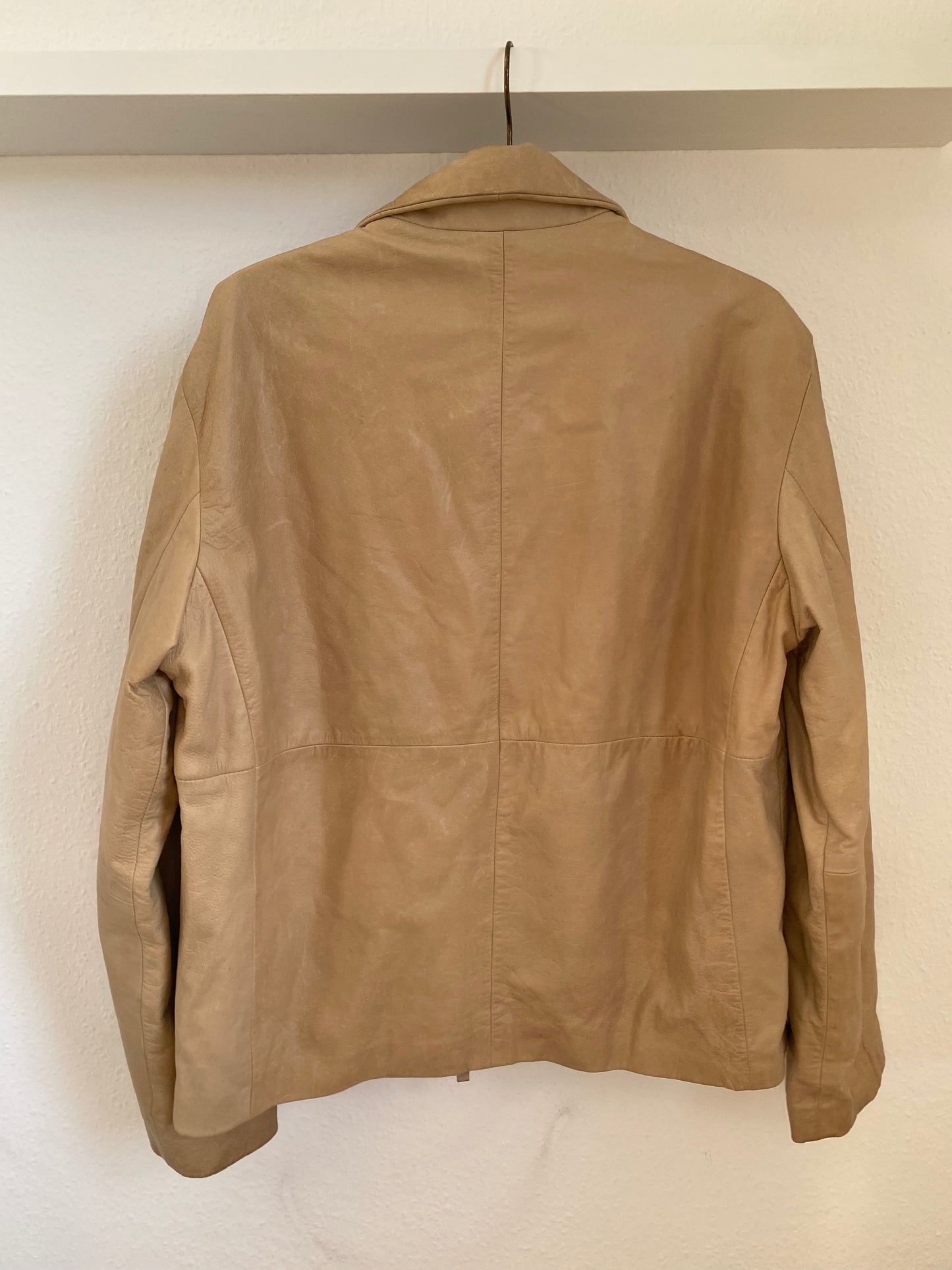 Retro Lederjacke Relaxed Fit in beige hellbraun, Reißverschluss und Kragen, oversize, S,M