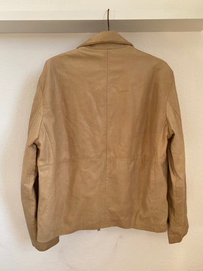 Retro Lederjacke Relaxed Fit in beige hellbraun, Reißverschluss und Kragen, oversize, S,M
