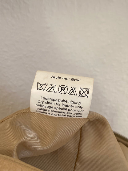 Retro Lederjacke Relaxed Fit in beige hellbraun, Reißverschluss und Kragen, oversize, S,M