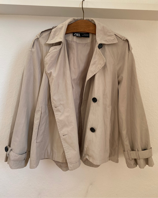 Zara kurze Trenchcoat Jacke in greige taupe hellgrau mit Knöpfen, S