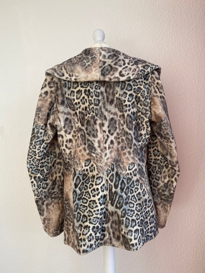 Leopard Muster weiß grau silber Jacke mit Kragen, S,M