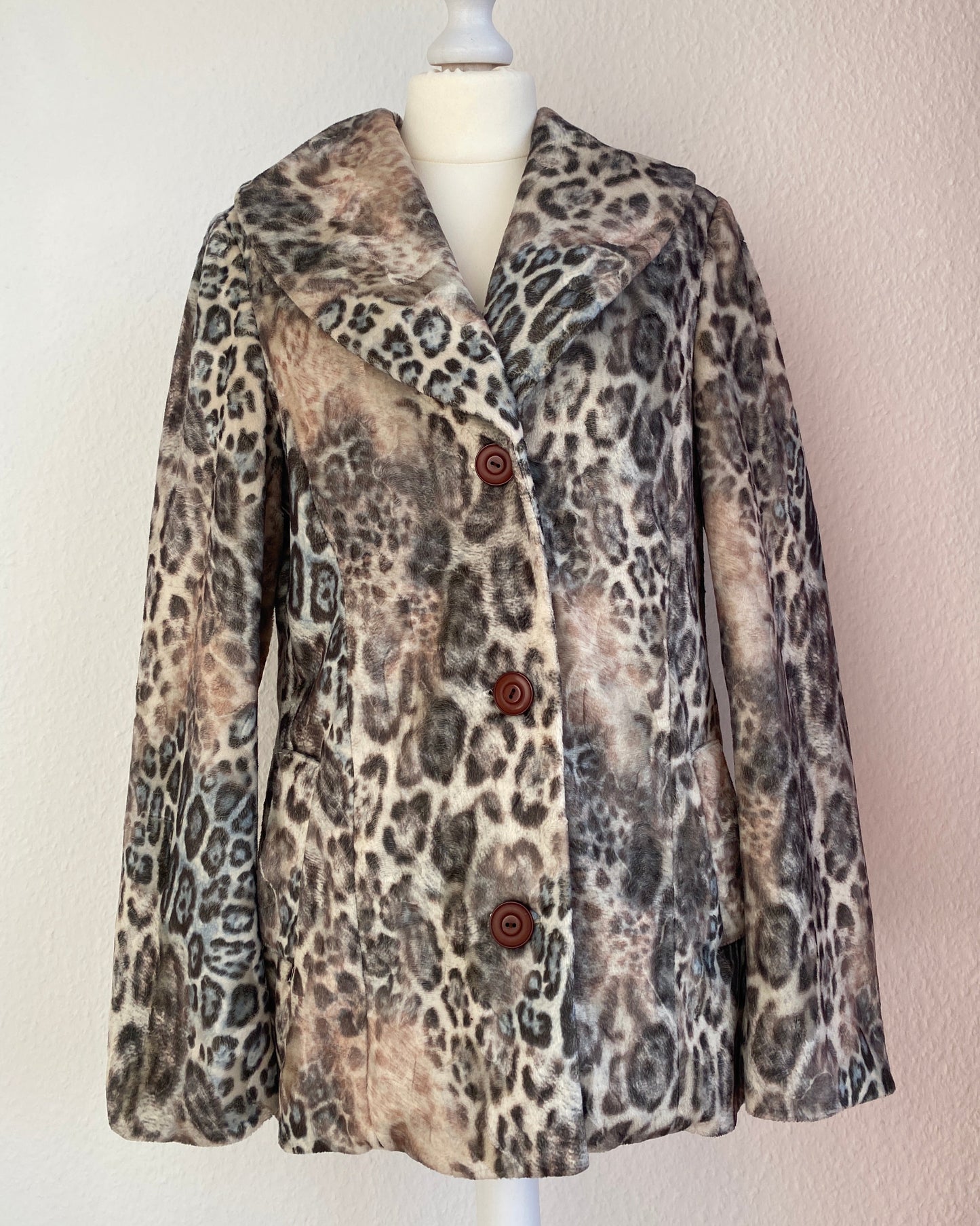 Leopard Muster weiß grau silber Jacke mit Kragen, S,M