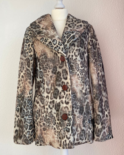 Leopard Muster weiß grau silber Jacke mit Kragen, S,M