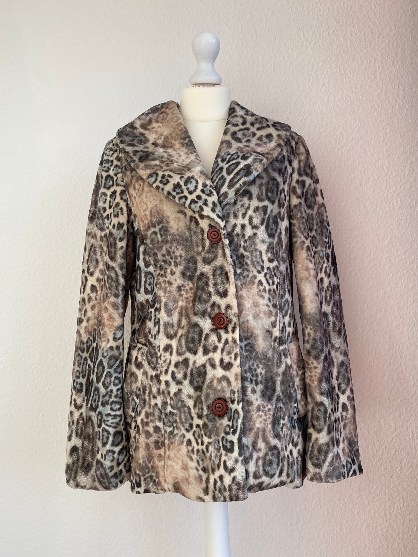 Leopard Muster weiß grau silber Jacke mit Kragen, S,M