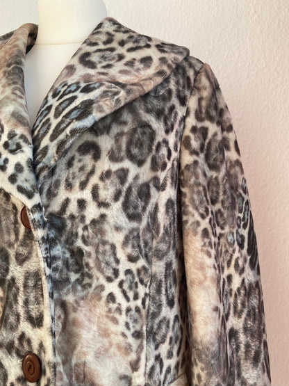 Leopard Muster weiß grau silber Jacke mit Kragen, S,M