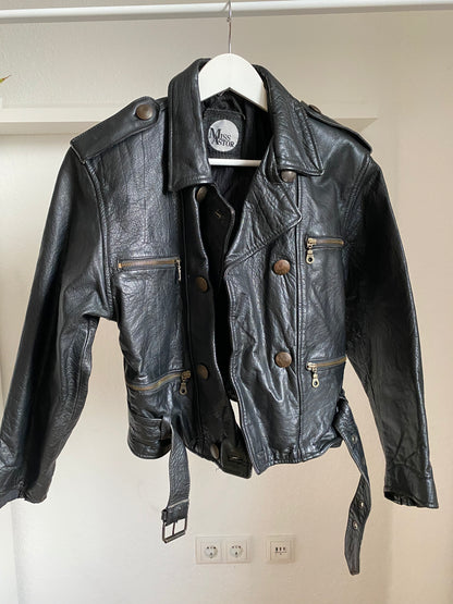 Echtleder Jacke Vintage Miss Astor im Bikerstil schwarz, S