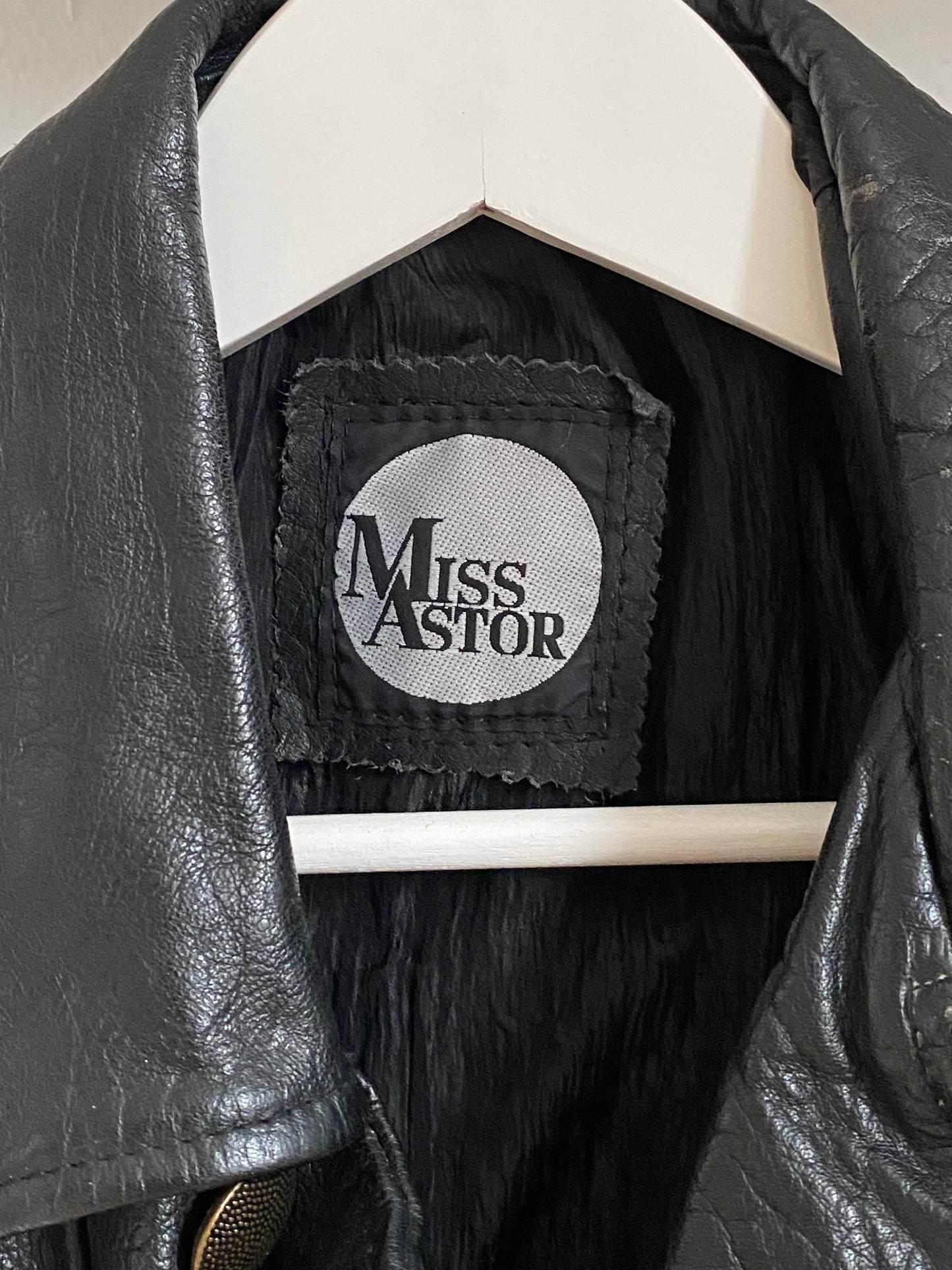 Echtleder Jacke Vintage Miss Astor im Bikerstil schwarz, S