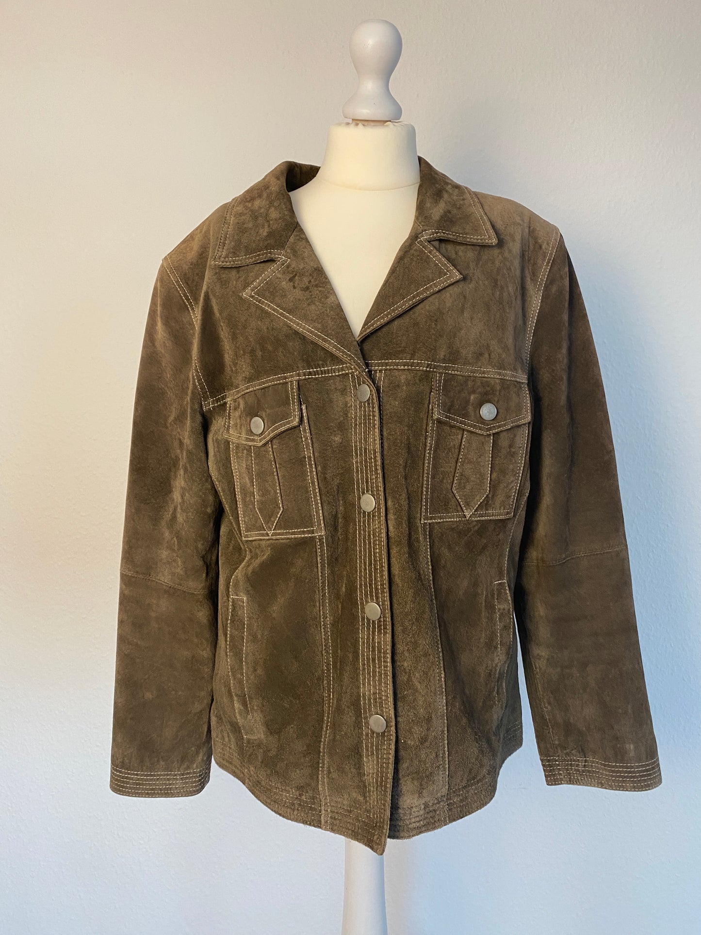 Wildlederjacke in oliv khaki, Kragen Blazer Stil, Julia S. Roma, S, M