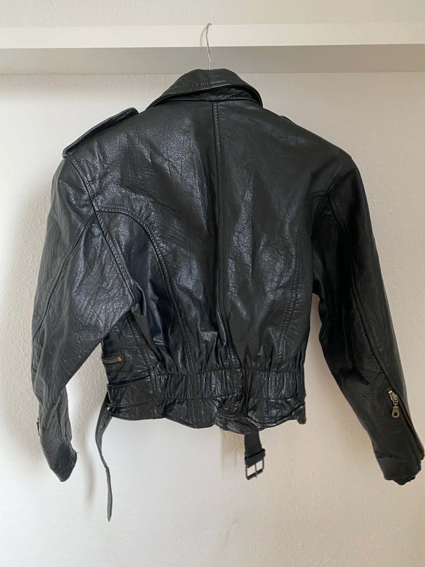 Echtleder Jacke Vintage Miss Astor im Bikerstil schwarz, S