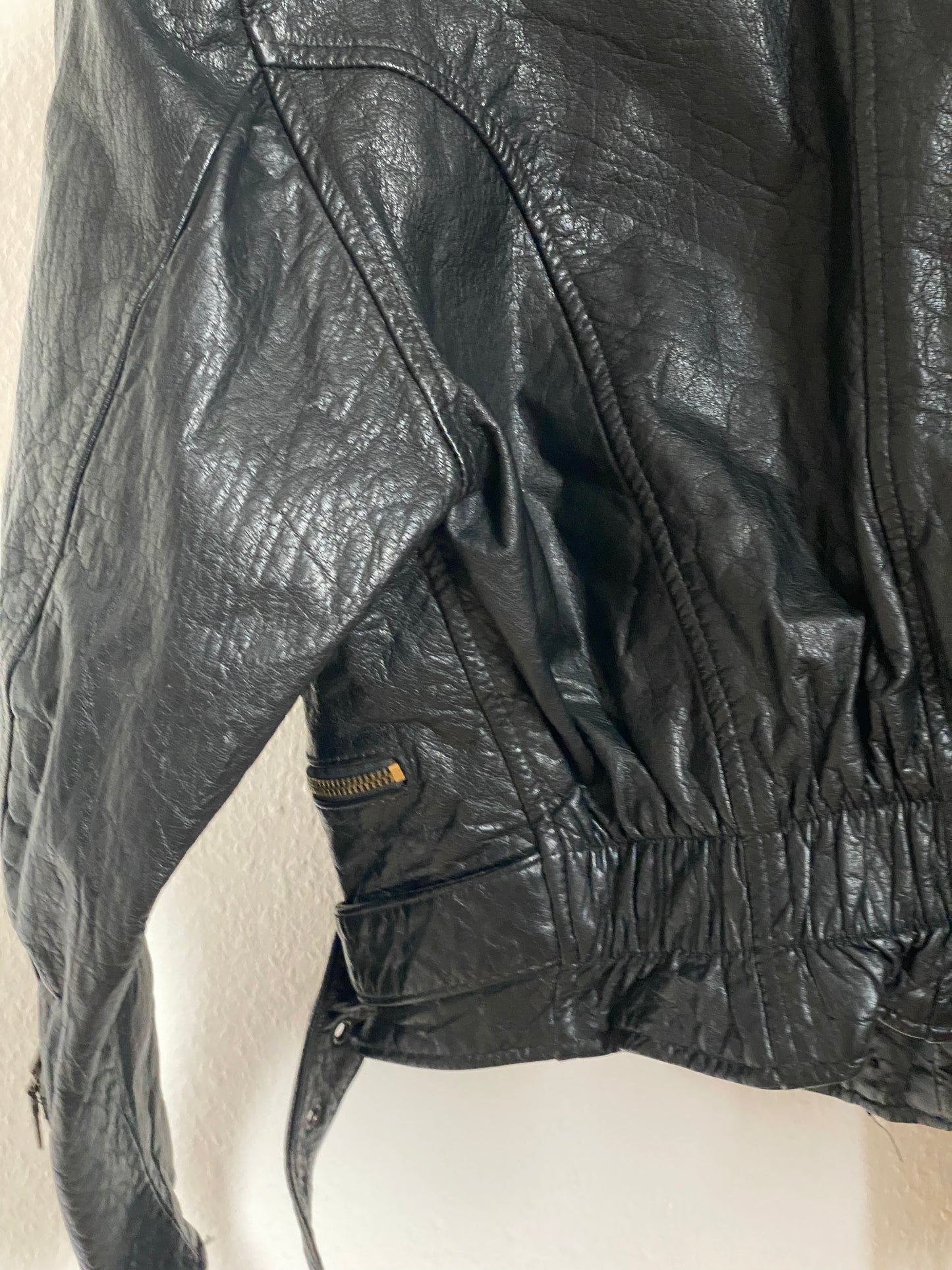 Echtleder Jacke Vintage Miss Astor im Bikerstil schwarz, S