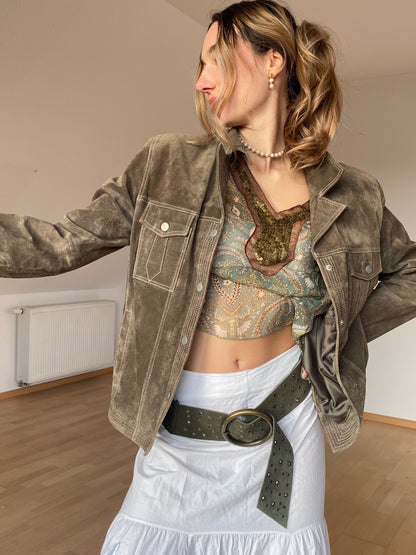 Wildlederjacke in oliv khaki, Kragen Blazer Stil, Julia S. Roma, S, M